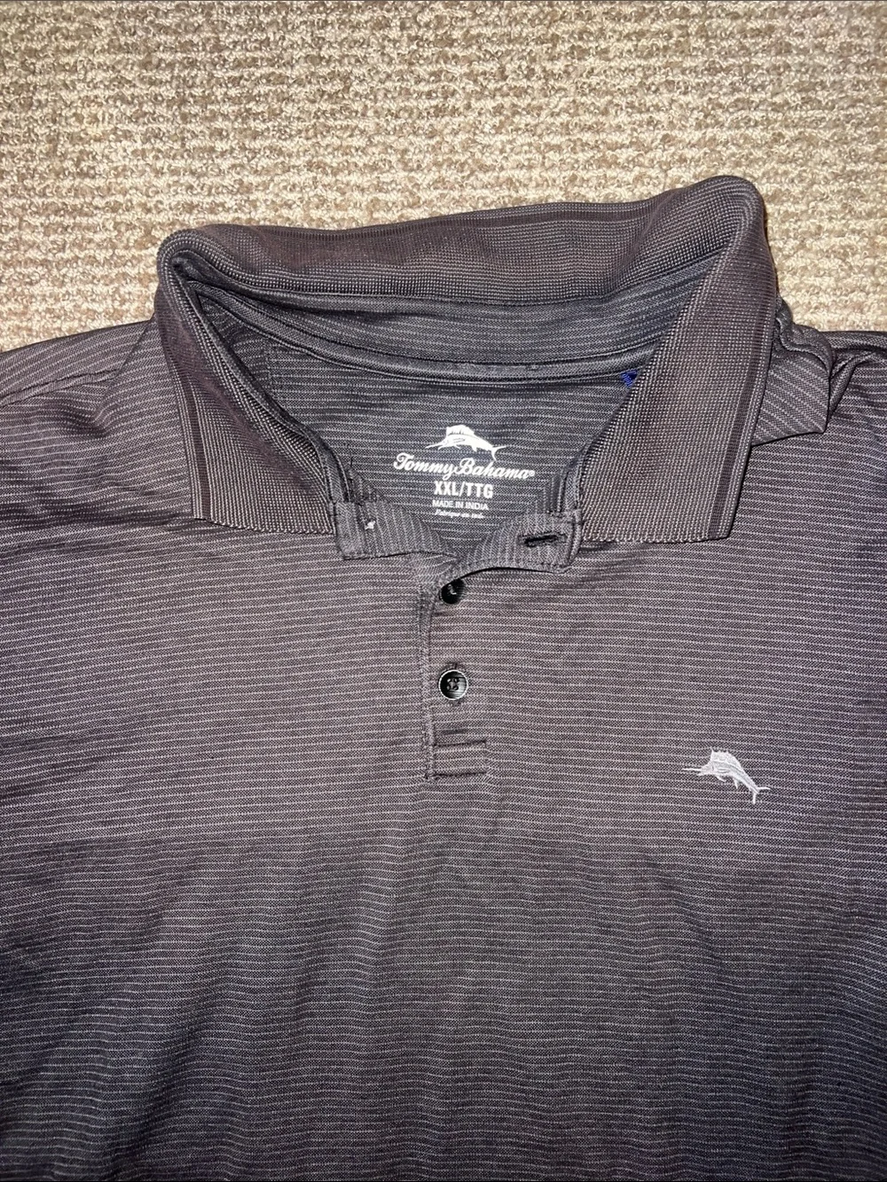 Tommy Bahama Dark Gray Grey Striped Logo Polo